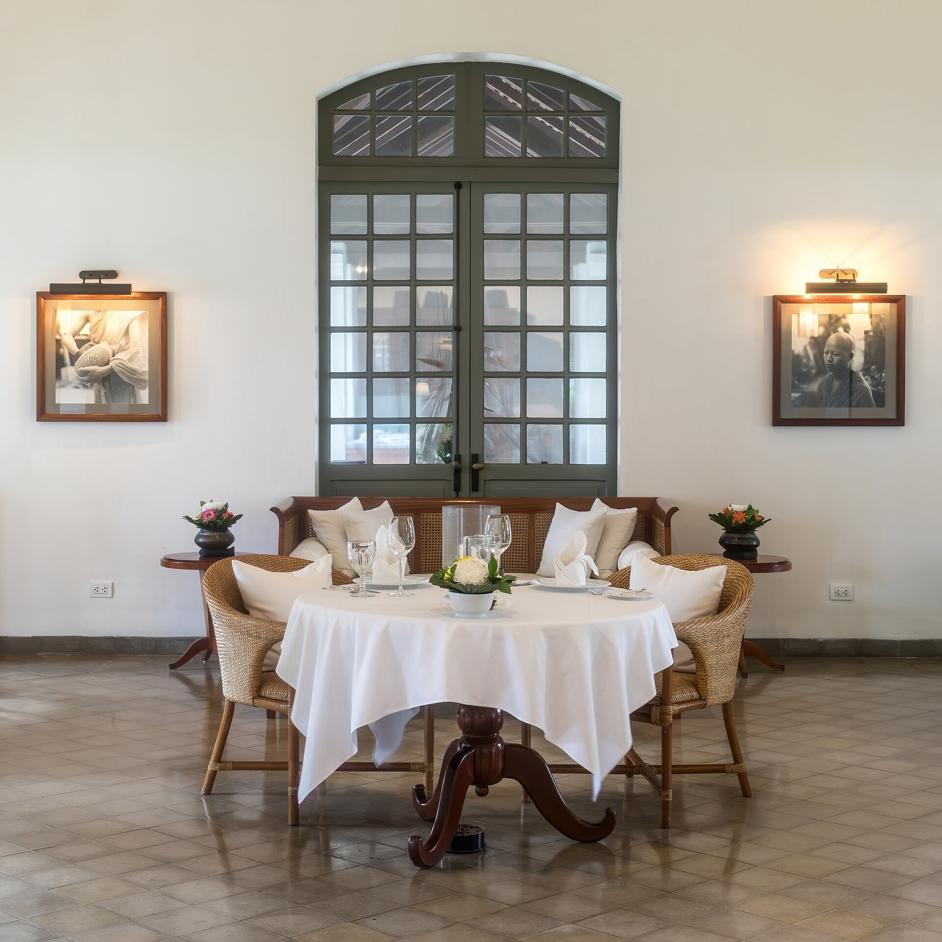 Intimate dining table set for two in the palace restaurant