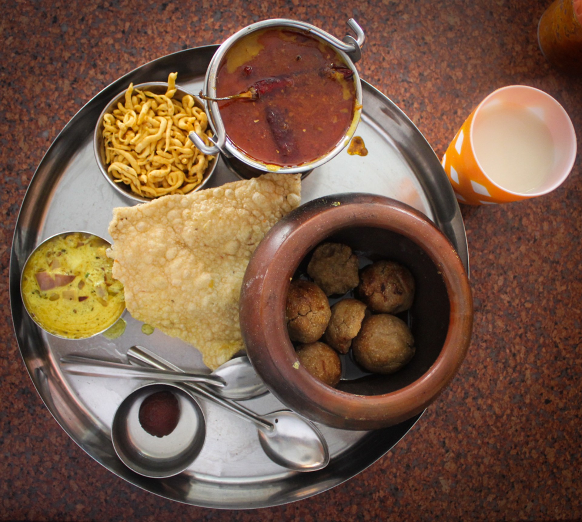 Traditional Rajasthani dal-baati-churma thali