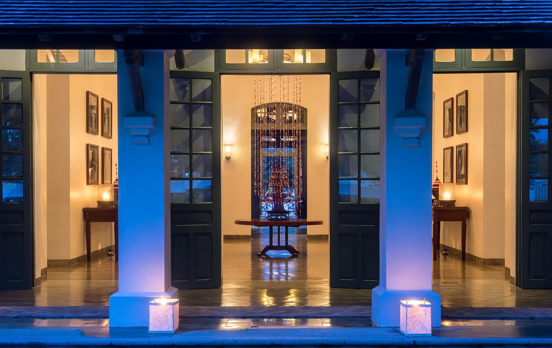 Palace lobby at blue hour